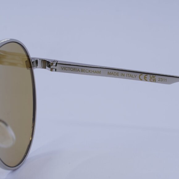 Victoria Beckham VB242S 042 Sunglasses Silver Aviator Frame, Brown Lenses main image 9